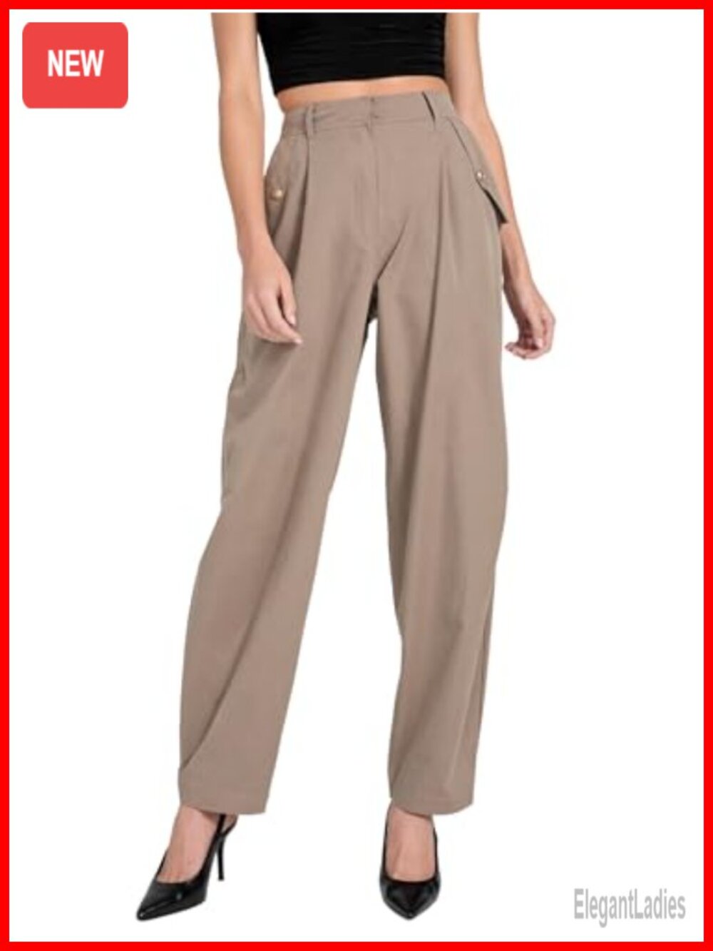 Guess High Waisted Wide Leg Cropped Trousers Pleated Recycled Polyester